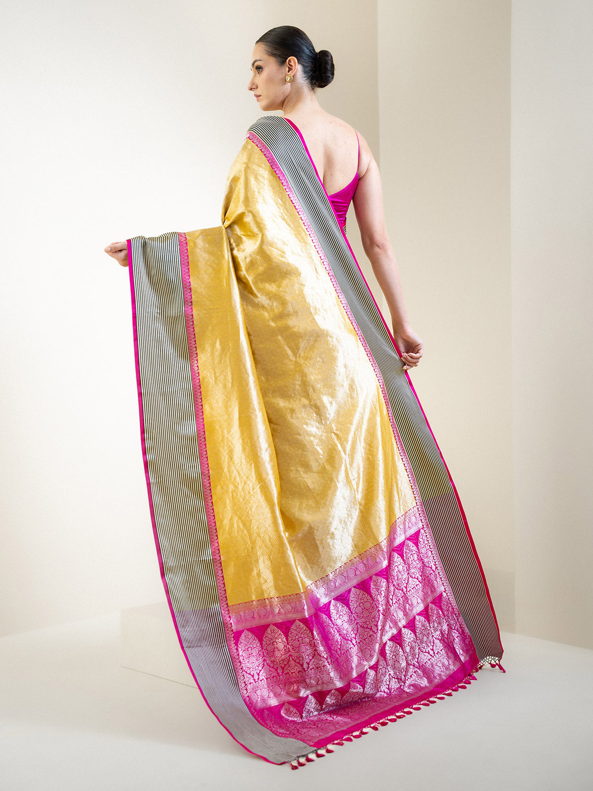 Mustard Silk Brocade Handloom Banarasi Saree - Sacred weaves