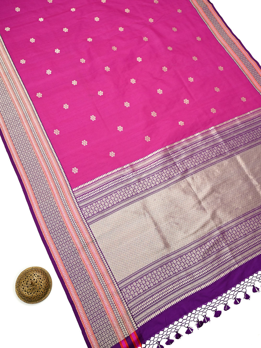Magenta Booti Tussar Silk Handloom Banarasi Saree - Sacred Weaves
