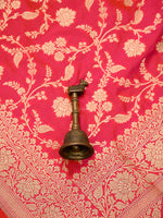 Pink Orange Jaal Uppada Katan Silk Handloom Banarasi Saree - Sacred Weaves