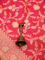 Pink Orange Jaal Uppada Katan Silk Handloom Banarasi Saree - Sacred Weaves