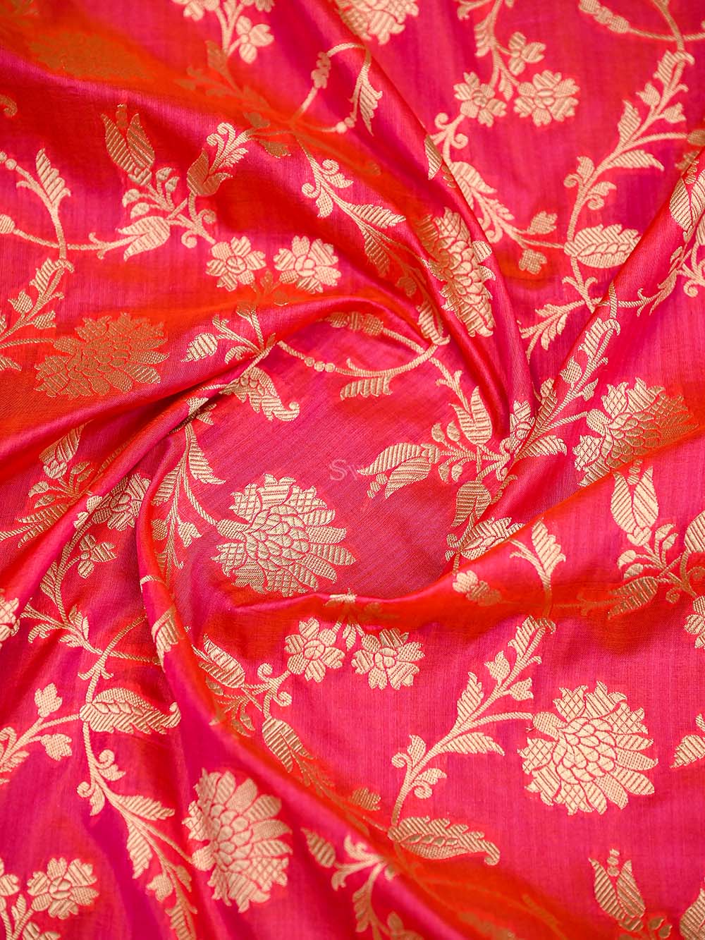 Pink Orange Jaal Uppada Katan Silk Handloom Banarasi Saree - Sacred Weaves