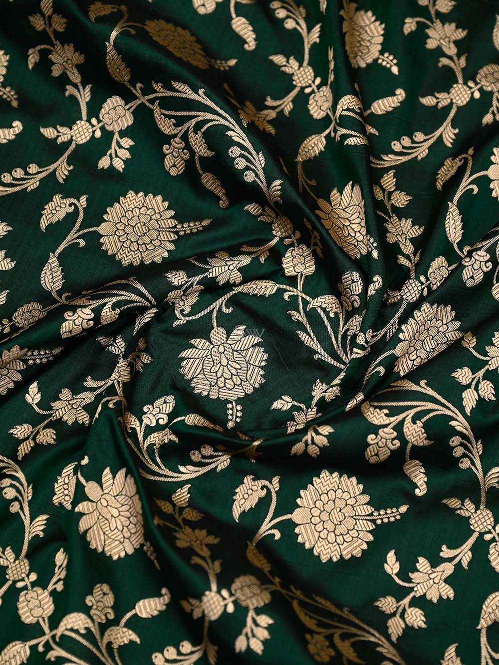 Bottle Green Jaal Uppada Katan Silk Handloom Banarasi Saree - Sacred Weaves