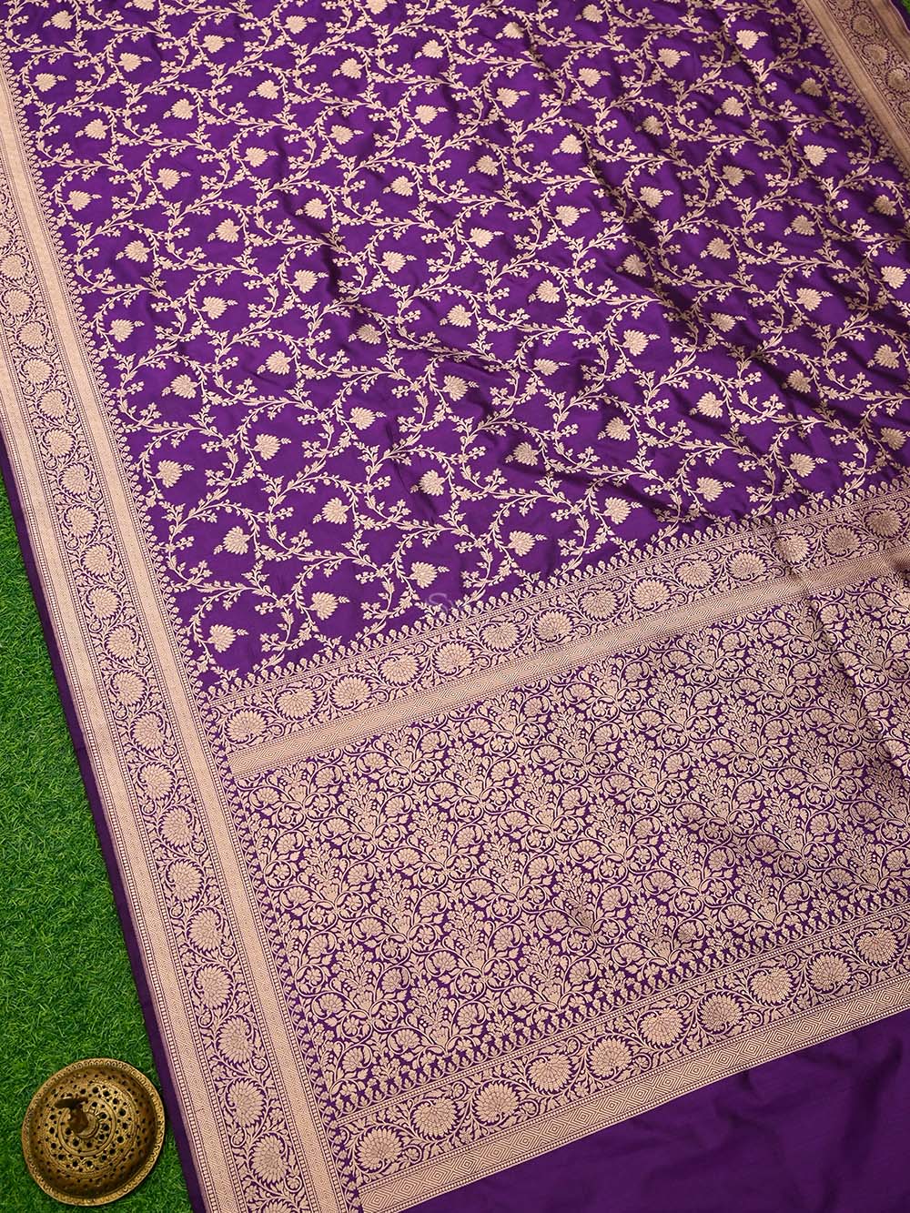 Purple Jaal Uppada Katan Silk Handloom Banarasi Saree - Sacred Weaves