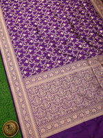 Purple Jaal Uppada Katan Silk Handloom Banarasi Saree - Sacred Weaves