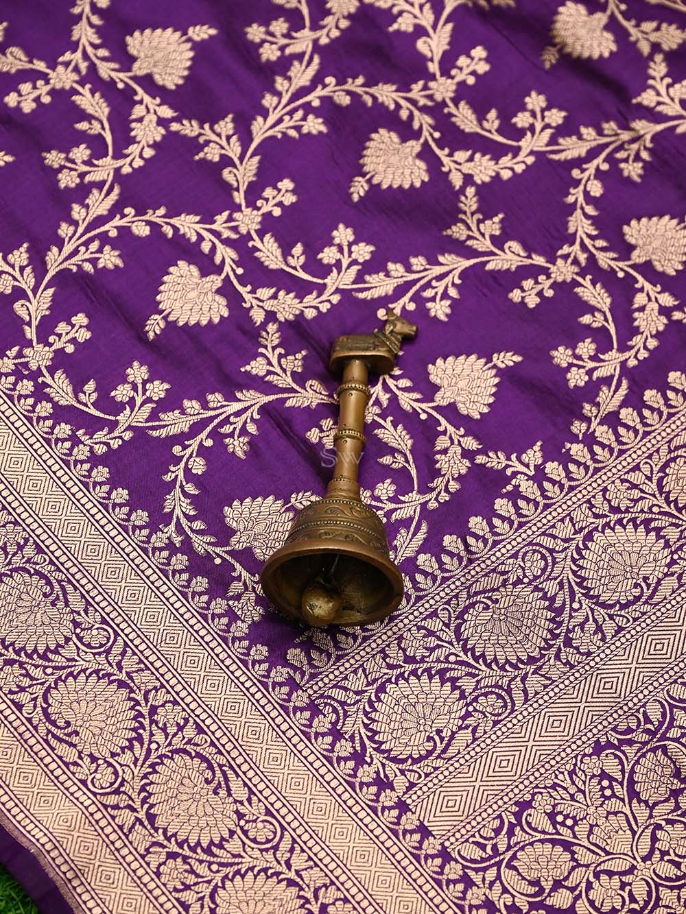 Purple Jaal Uppada Katan Silk Handloom Banarasi Saree - Sacred Weaves