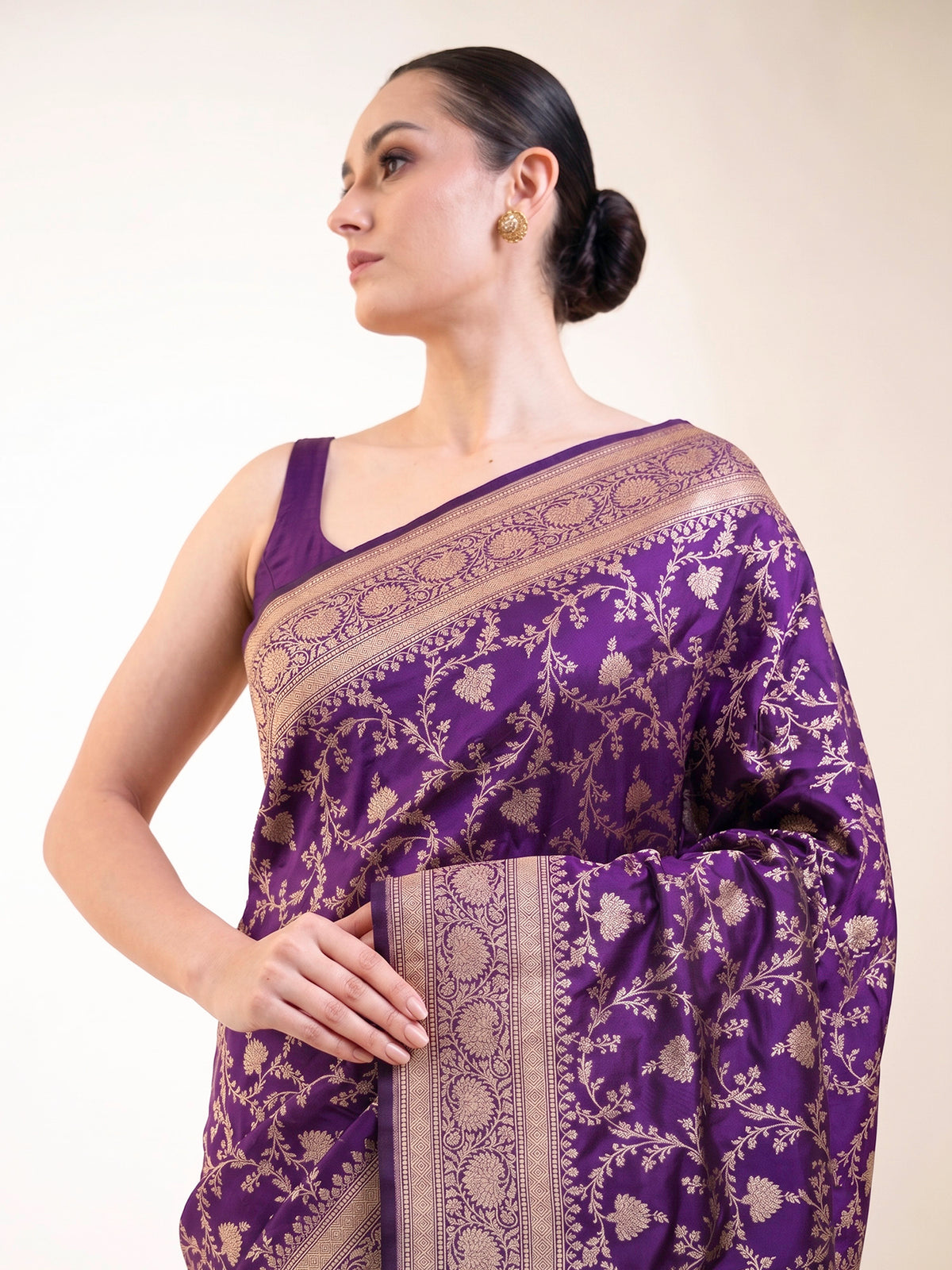 Purple Jaal Uppada Katan Silk Handloom Banarasi Saree - Sacred Weaves