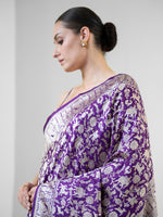 Purple Shikargah Katan Silk Handloom Banarasi Saree - Sacred Weaves