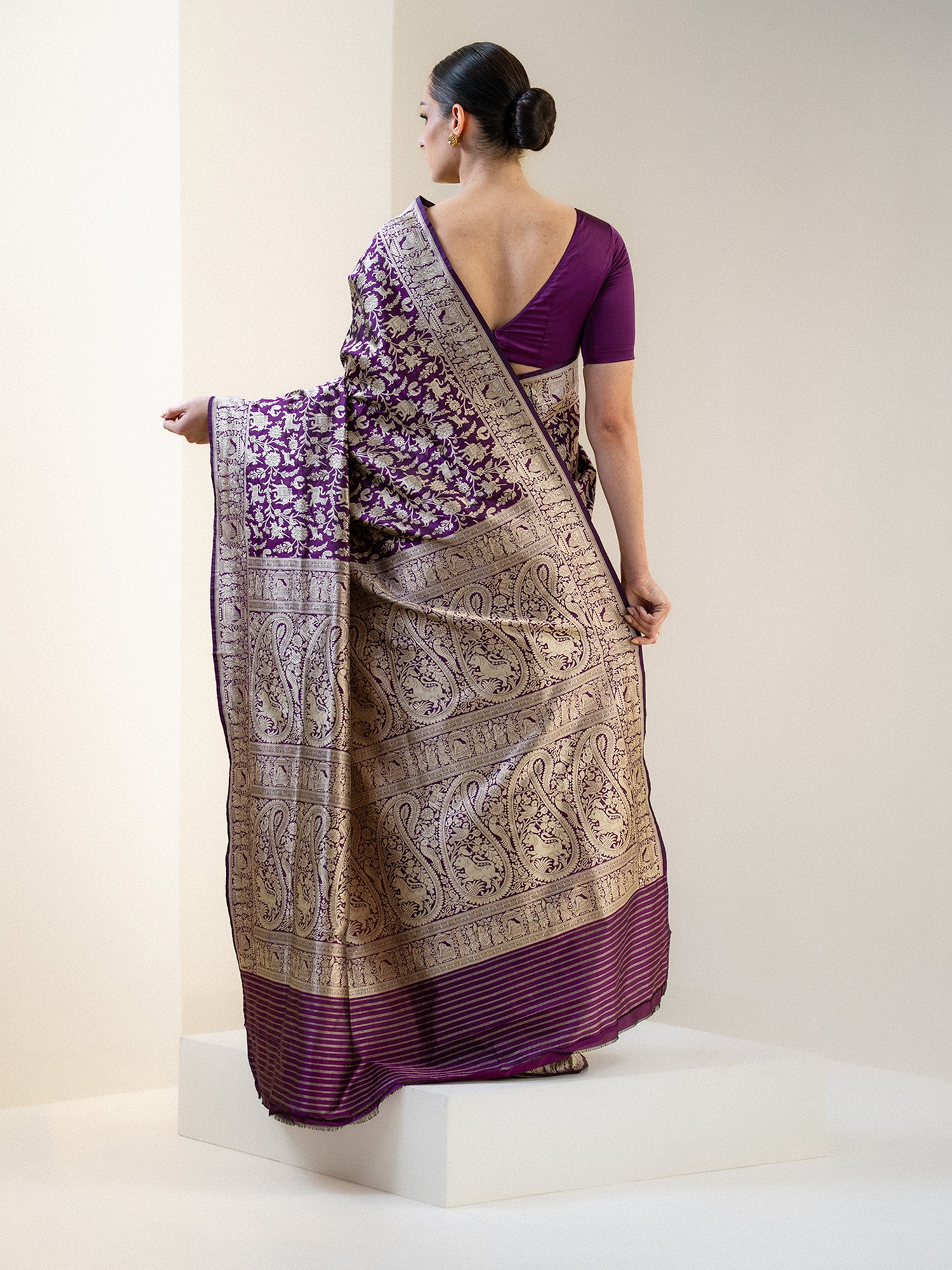 Dark Purple Shikargah Katan Silk Handloom Banarasi Saree - Sacred Weaves
