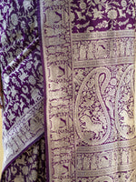 Dark Purple Shikargah Katan Silk Handloom Banarasi Saree
