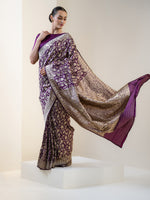 Dark Purple Shikargah Katan Silk Handloom Banarasi Saree