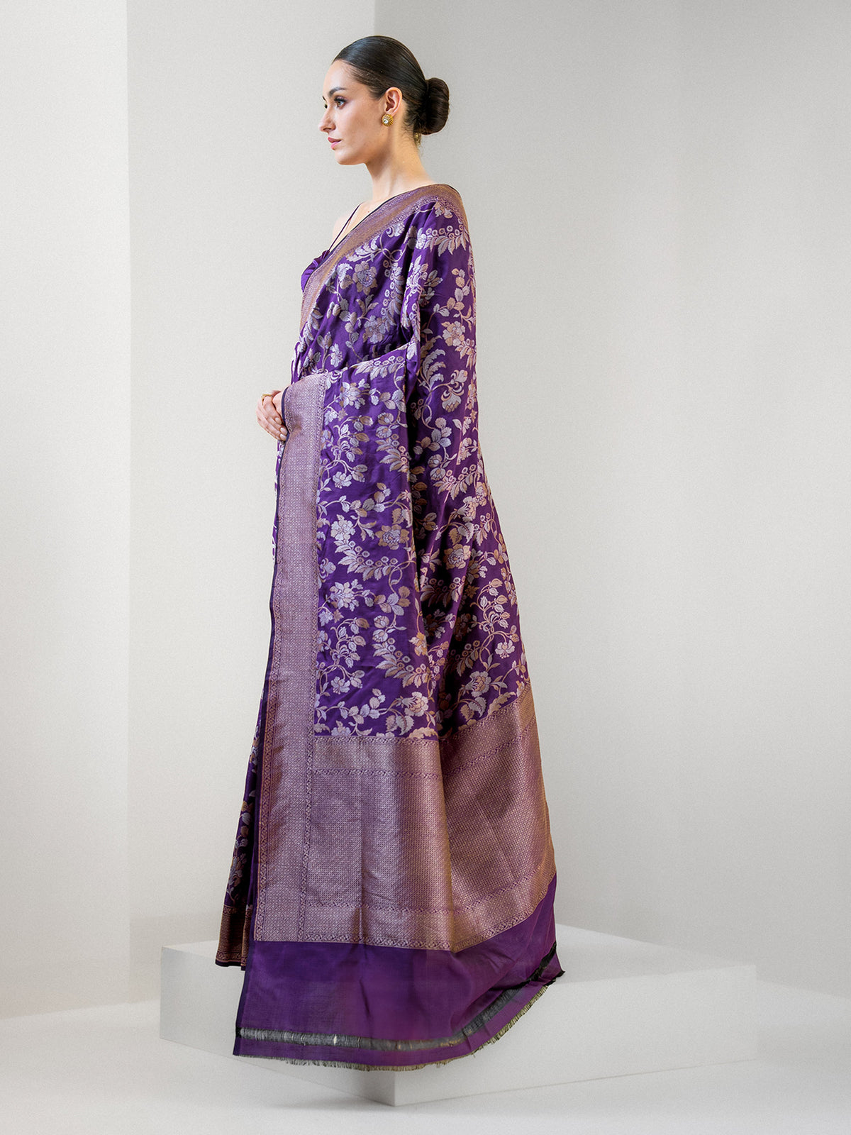 Purple Jaal Katan Silk Handloom Banarasi Saree - Sacred Weaves