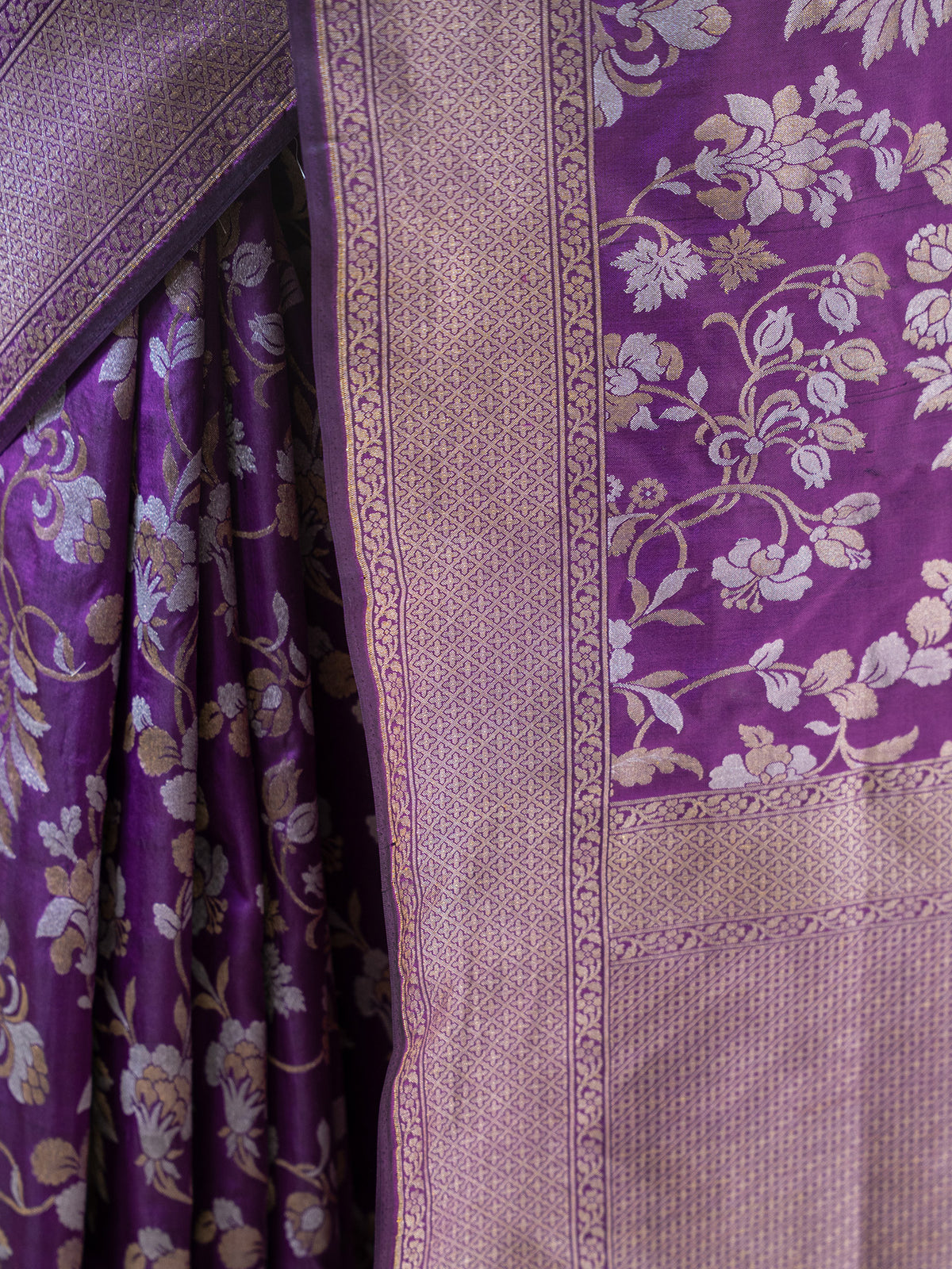Purple Jaal Katan Silk Handloom Banarasi Saree - Sacred Weaves