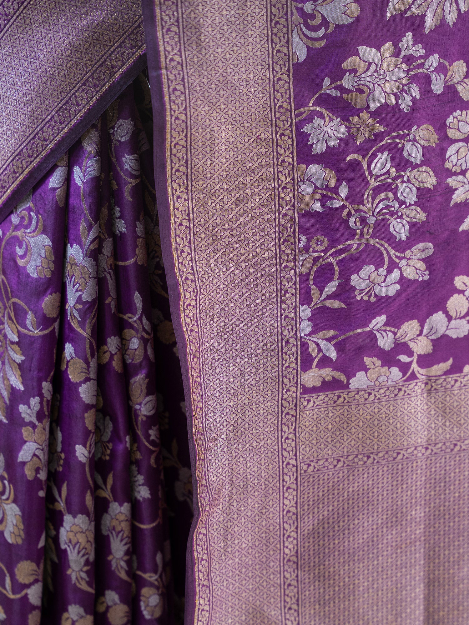 Purple Jaal Katan Silk Handloom Banarasi Saree - Sacred Weaves
