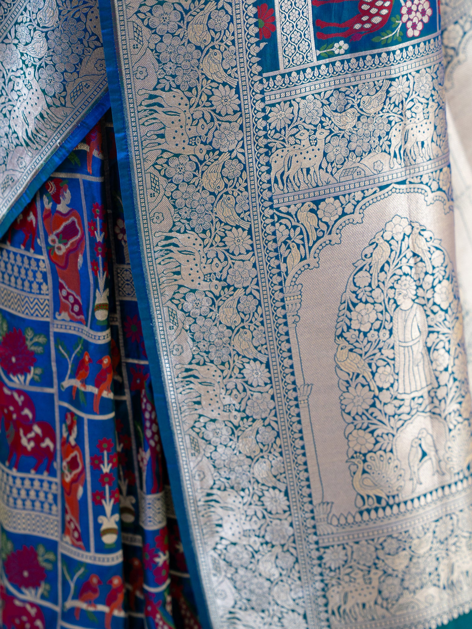 Peacock Blue Meenakari Katan Silk Handloom Banarasi Saree - Sacred Weaves