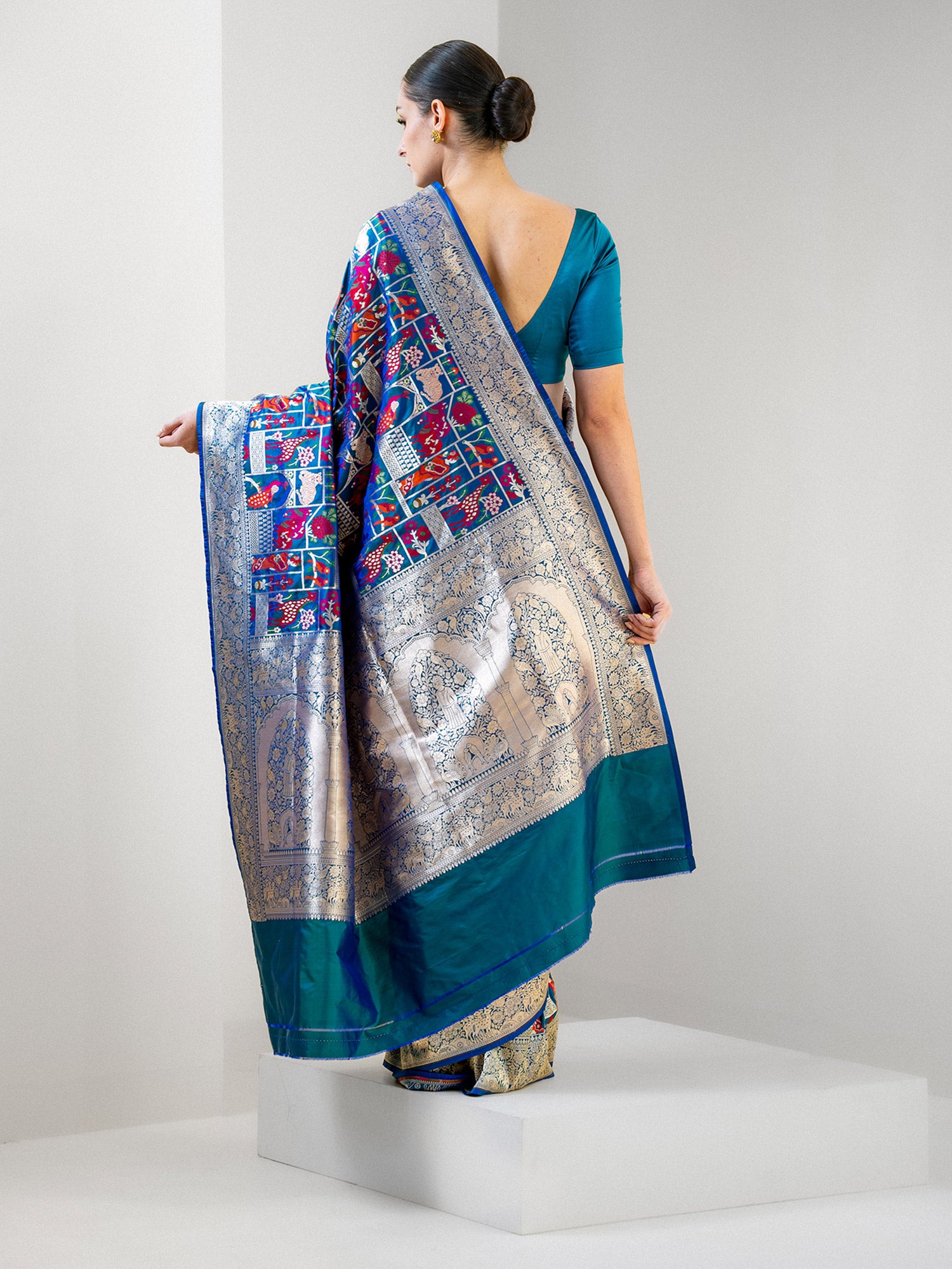 Peacock Blue Meenakari Katan Silk Handloom Banarasi Saree - Sacred Weaves