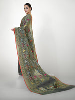 Olive Green Jaal Cotton Silk Handloom Banarasi Saree - Sacred Weaves