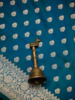 Green Blue Booti Katan Silk Uppada Handloom Banarasi Saree - Sacred Weaves