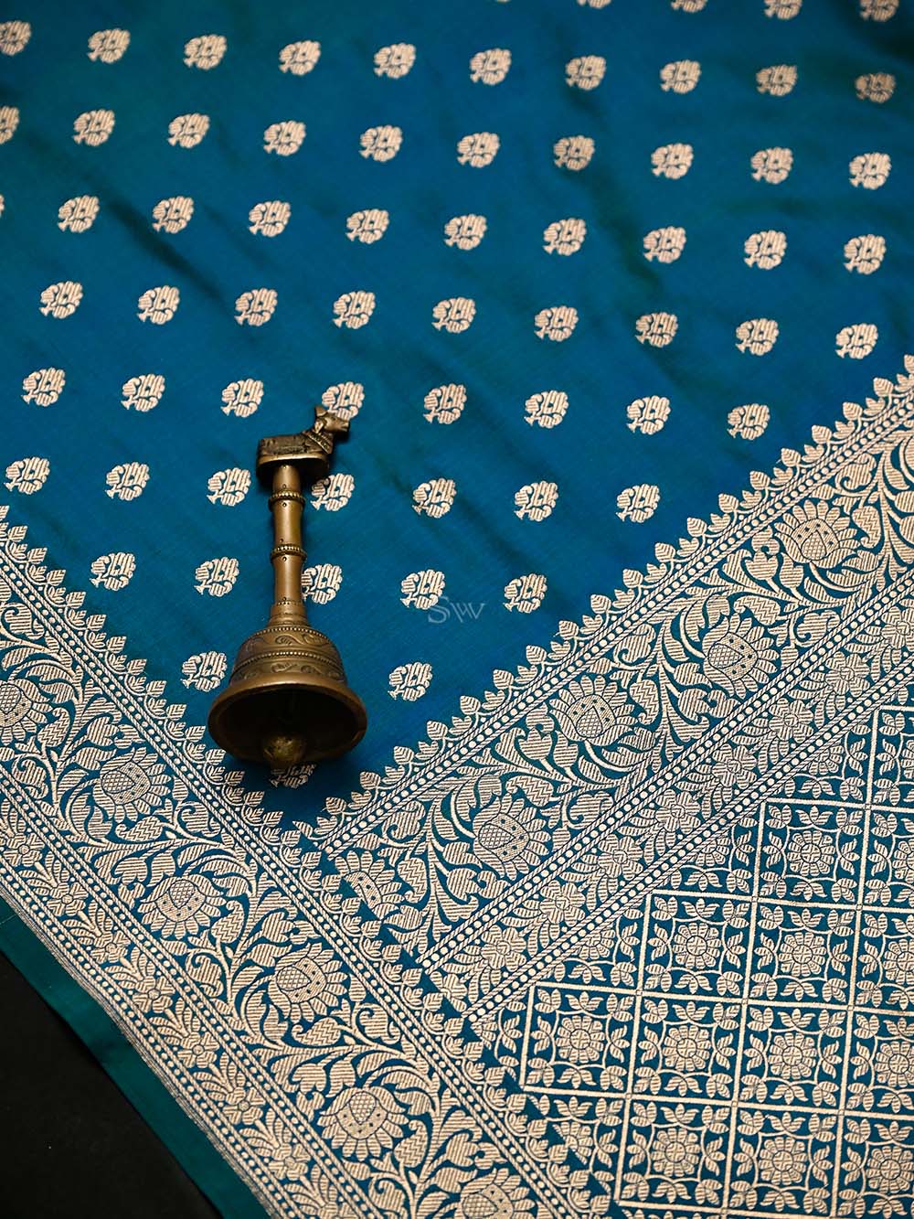 Green Blue Booti Katan Silk Uppada Handloom Banarasi Saree - Sacred Weaves