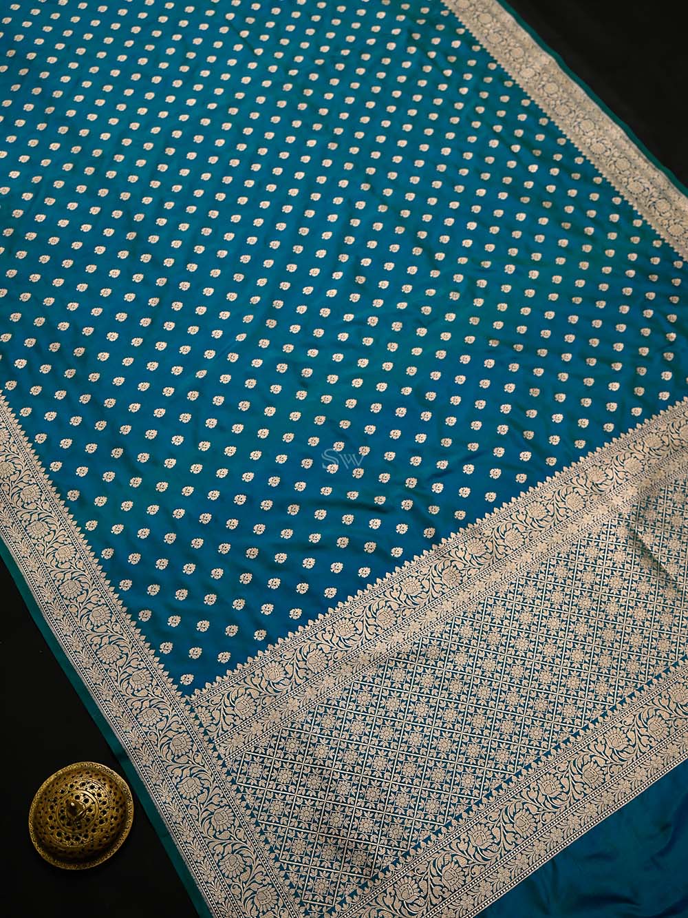 Green Blue Booti Katan Silk Uppada Handloom Banarasi Saree - Sacred Weaves
