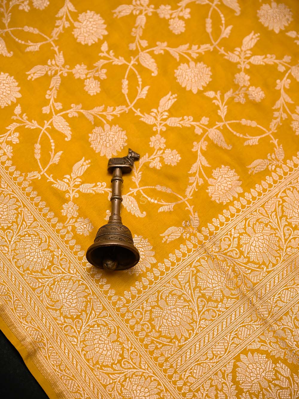 Yellow Jaal Katan Silk Uppada Handloom Banarasi Saree - Sacred Weaves