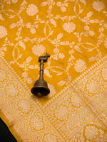 Yellow Jaal Katan Silk Uppada Handloom Banarasi Saree - Sacred Weaves
