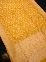 Yellow Jaal Katan Silk Uppada Handloom Banarasi Saree - Sacred Weaves