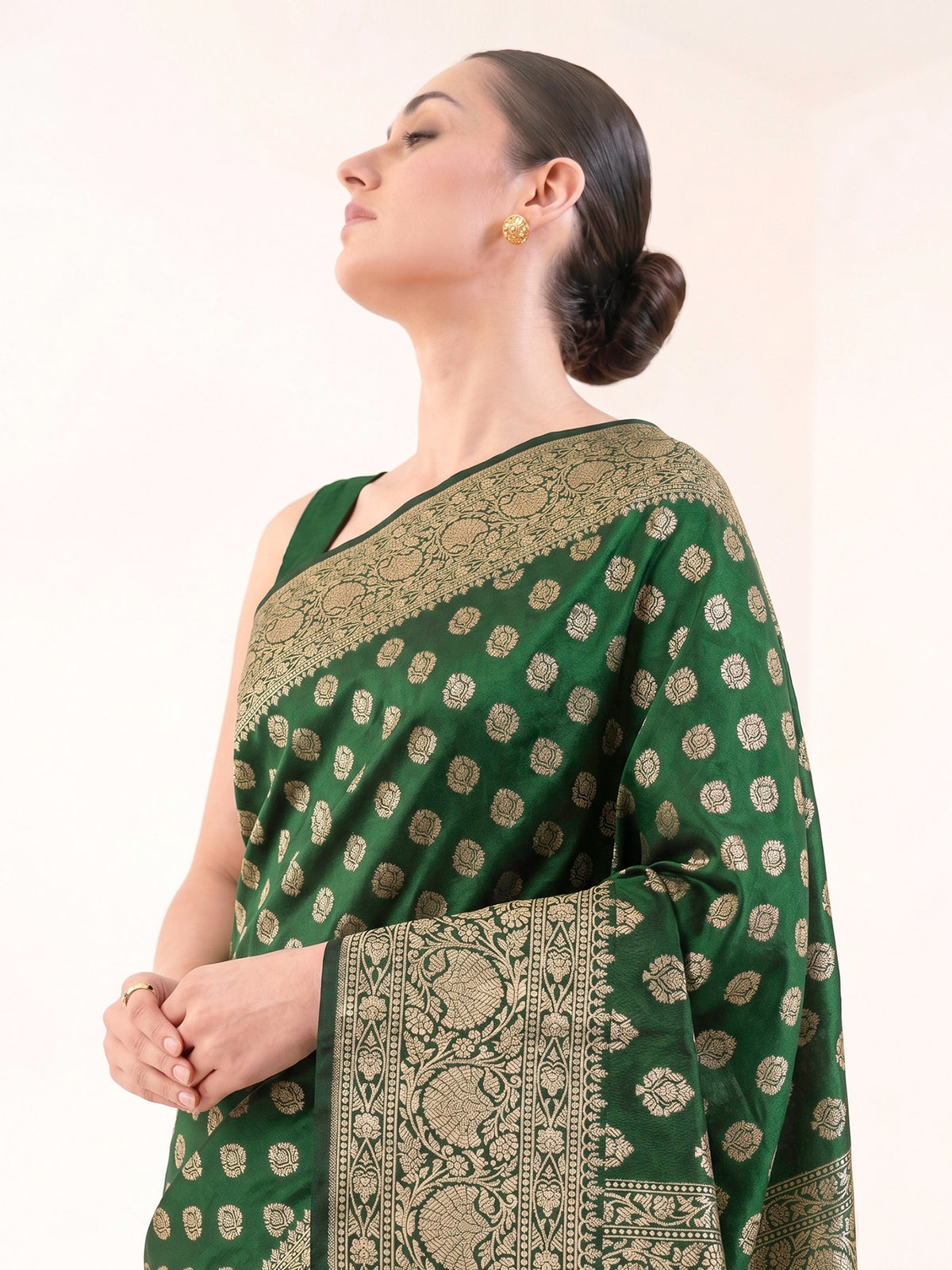 Bottle Green Booti Katan Silk Uppada Handloom Banarasi Saree - Sacred Weaves