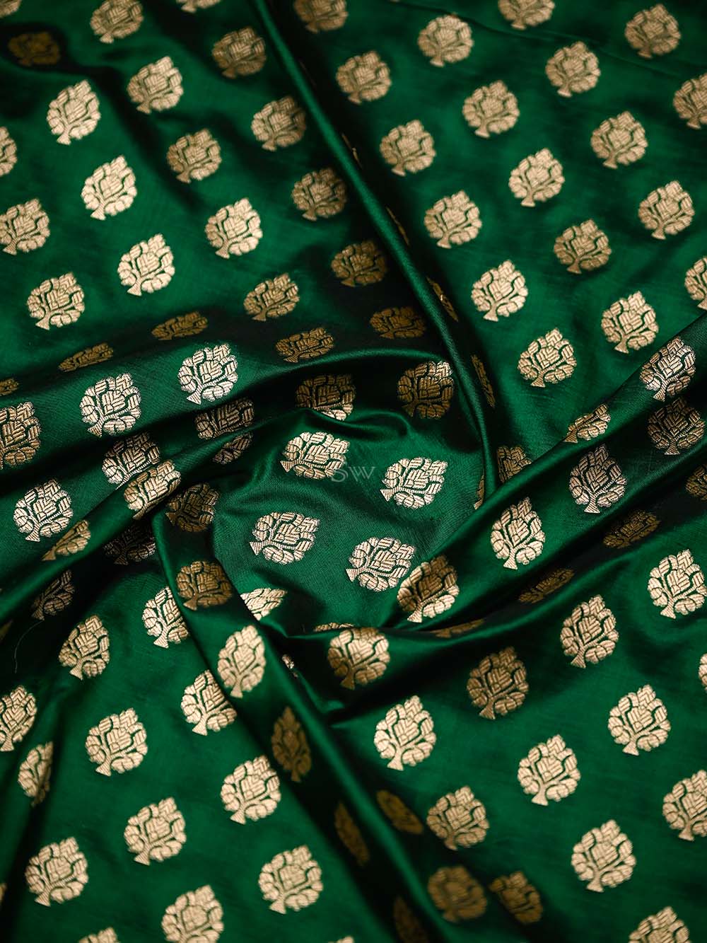 Bottle Green Booti Katan Silk Uppada Handloom Banarasi Saree - Sacred Weaves