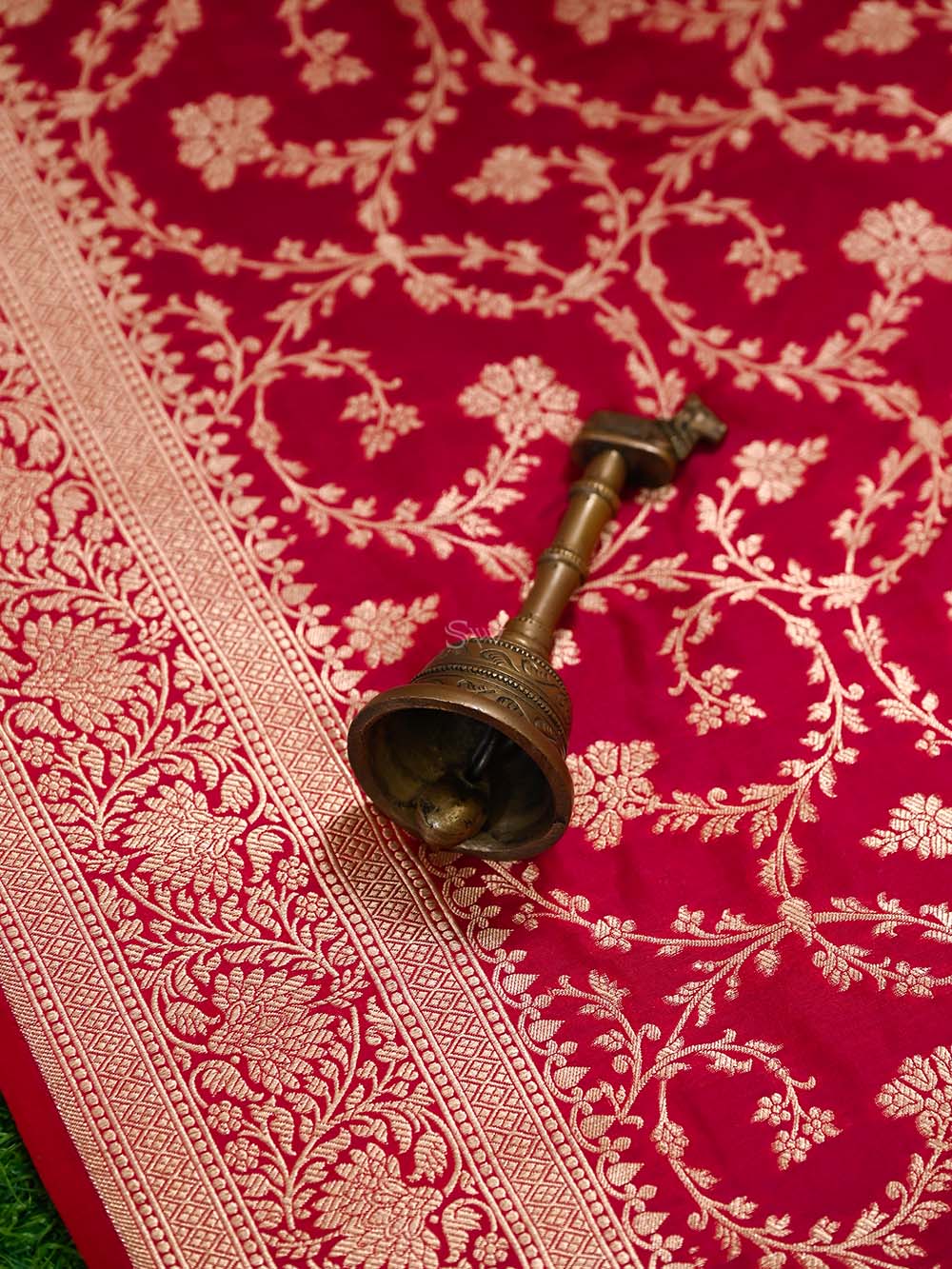 Dark Pink Jaal Uppada Katan Silk Handloom Banarasi Saree - Sacred Weaves