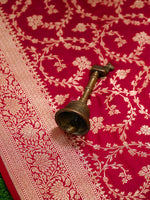 Dark Pink Jaal Uppada Katan Silk Handloom Banarasi Saree - Sacred Weaves
