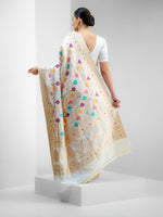 White Rangkat Katan Silk Handloom Banarasi Saree - Sacred Weaves