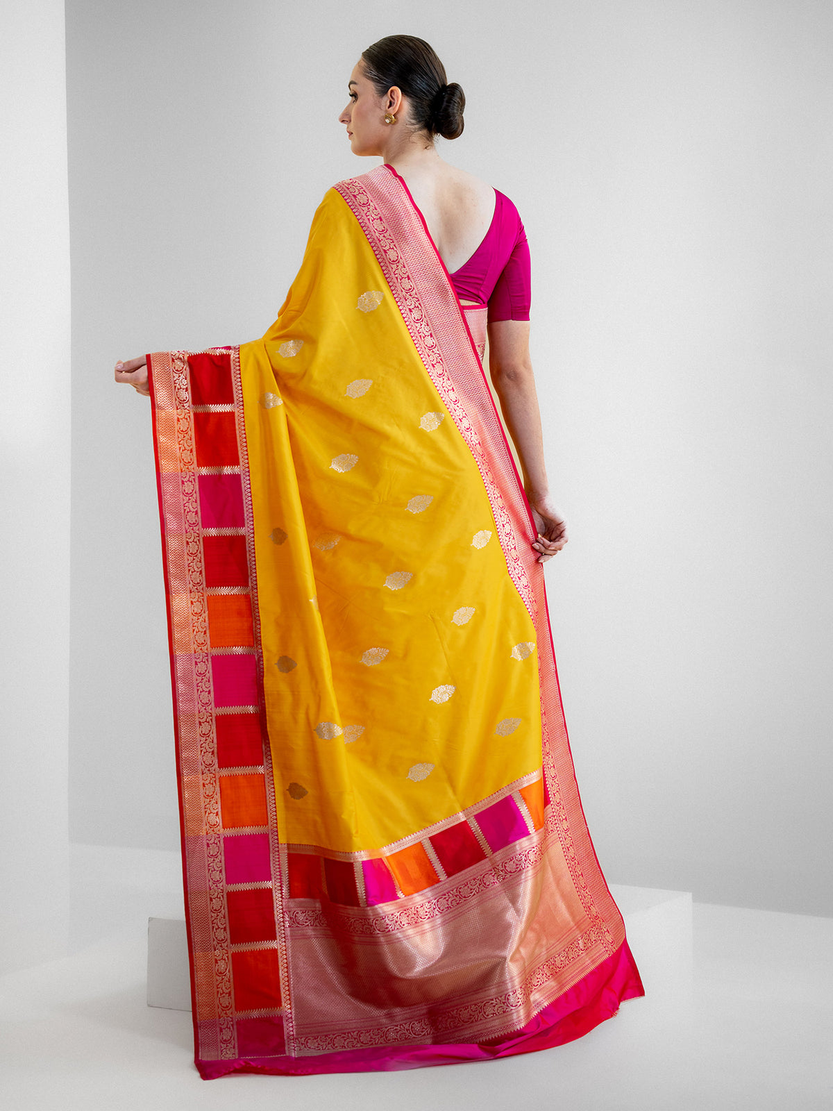 Yellow Boota Katan Silk Handloom Banarasi Saree - Sacred Weaves