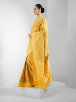 Yellow Jaal Katan Silk Handloom Banarasi Saree - Sacred Weaves