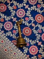 Blue Meenakari Jaal Uppada Katan Silk Handloom Banarasi Saree - Sacred Weaves