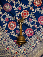 Blue Meenakari Jaal Uppada Katan Silk Handloom Banarasi Saree - Sacred Weaves