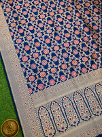 Blue Meenakari Jaal Uppada Katan Silk Handloom Banarasi Saree - Sacred Weaves