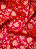 Pink Orange Jaal Katan Silk Uppada Handloom Banarasi Saree - Sacred Weaves