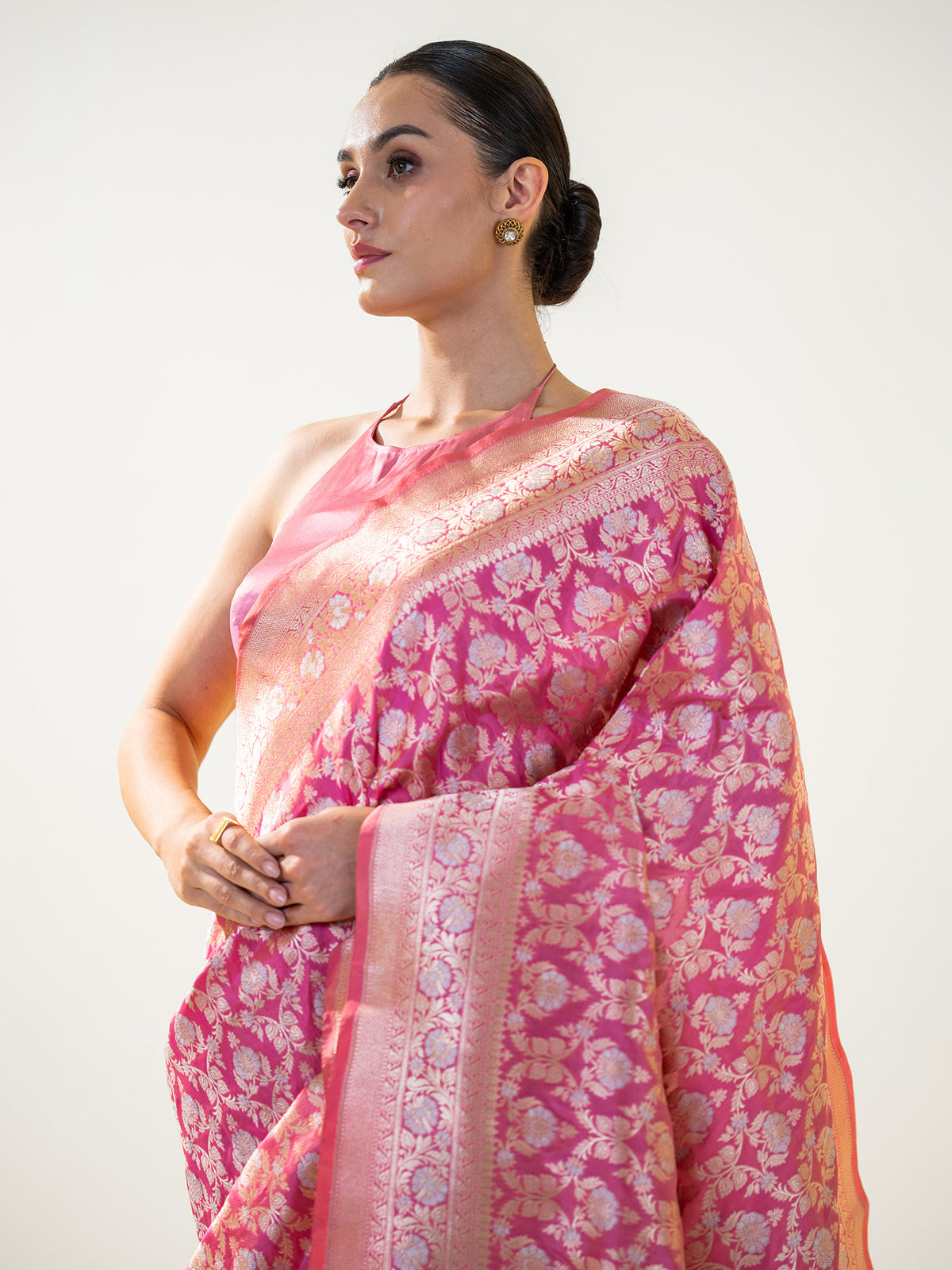 Pink Uppada Katan Silk Handloom Banarasi Saree - Sacred Weaves