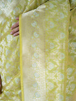 Lime Yellow Jaal Uppada Katan Silk Handloom Banarasi Saree - Sacred Weaves