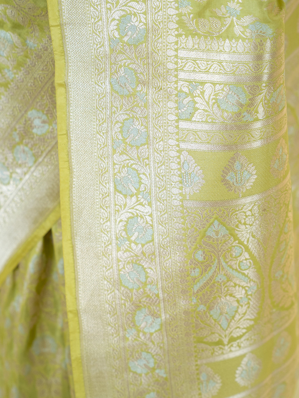 Lime Yellow Jaal Uppada Katan Silk Handloom Banarasi Saree - Sacred Weaves