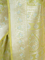 Lime Yellow Jaal Uppada Katan Silk Handloom Banarasi Saree - Sacred Weaves
