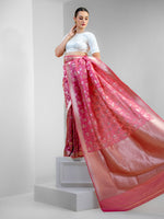 Pink Uppada Katan Silk Handloom Banarasi Saree- Sacred Weaves