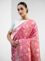 Pink Uppada Katan Silk Handloom Banarasi Saree- Sacred Weaves
