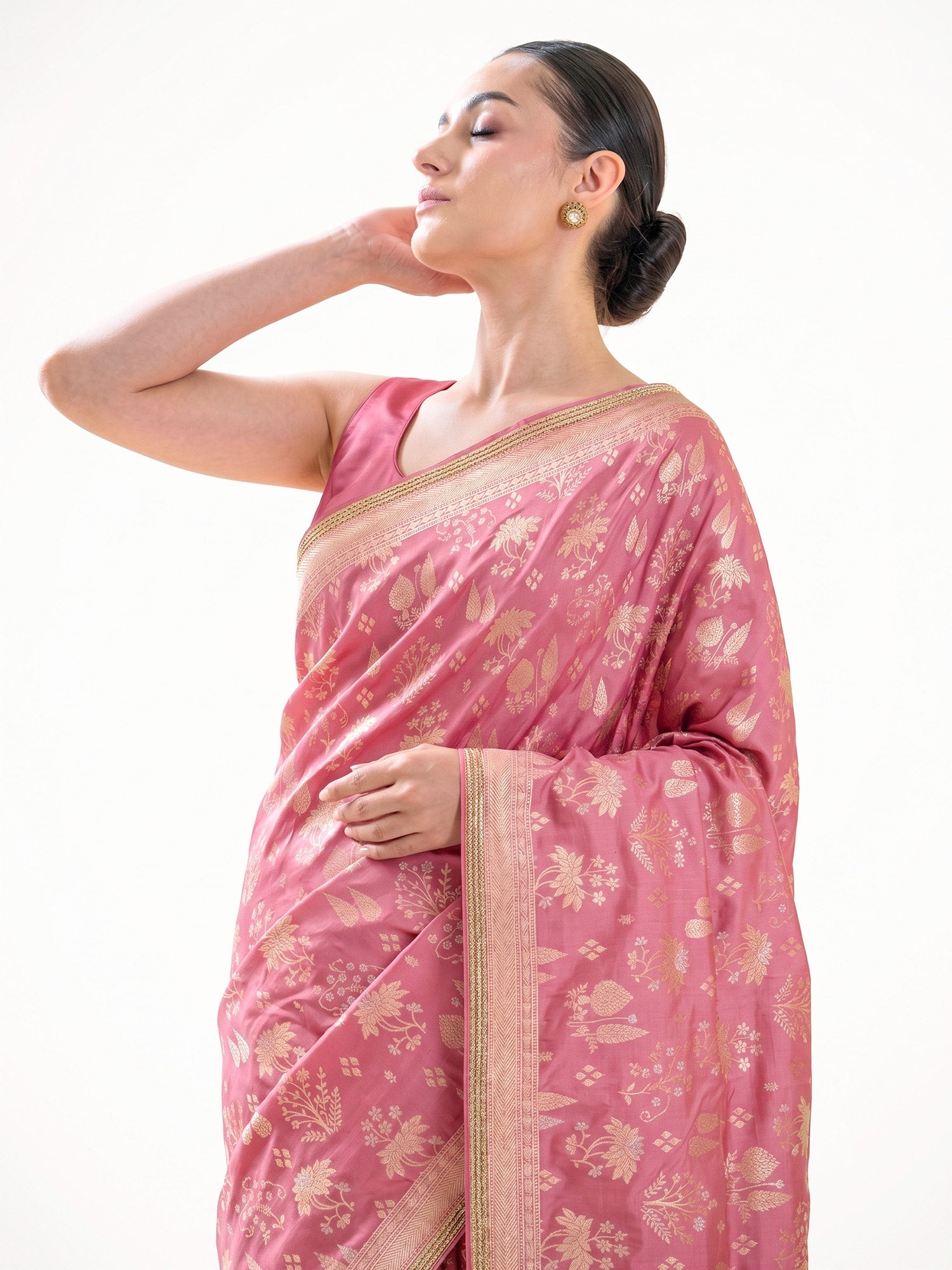 Pink Uppada Katan Silk Handloom Banarasi Saree - Sacred Weaves