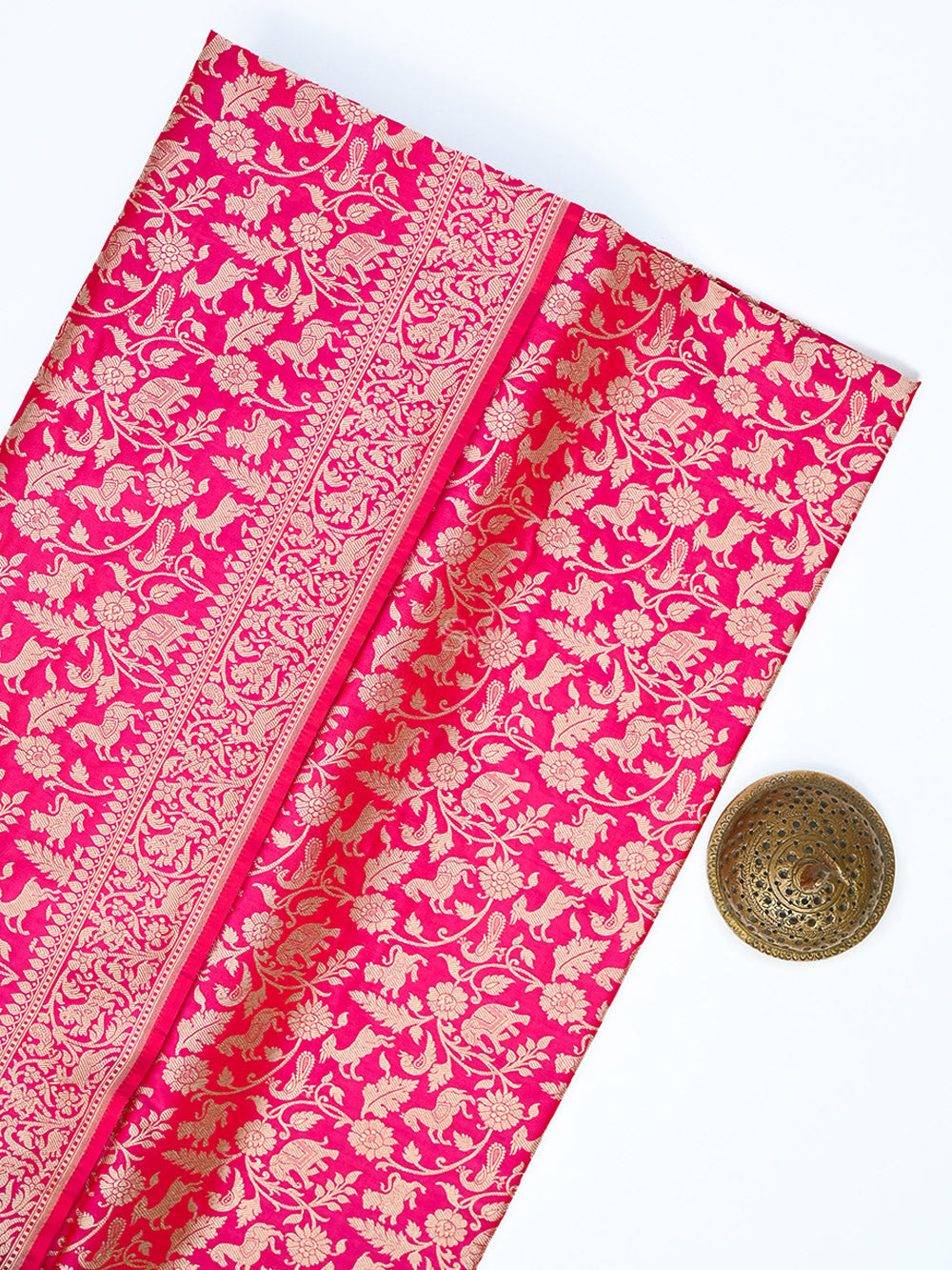 Pink Orange Shikargah Katan Silk Handloom Banarasi Saree - Sacred Weaves