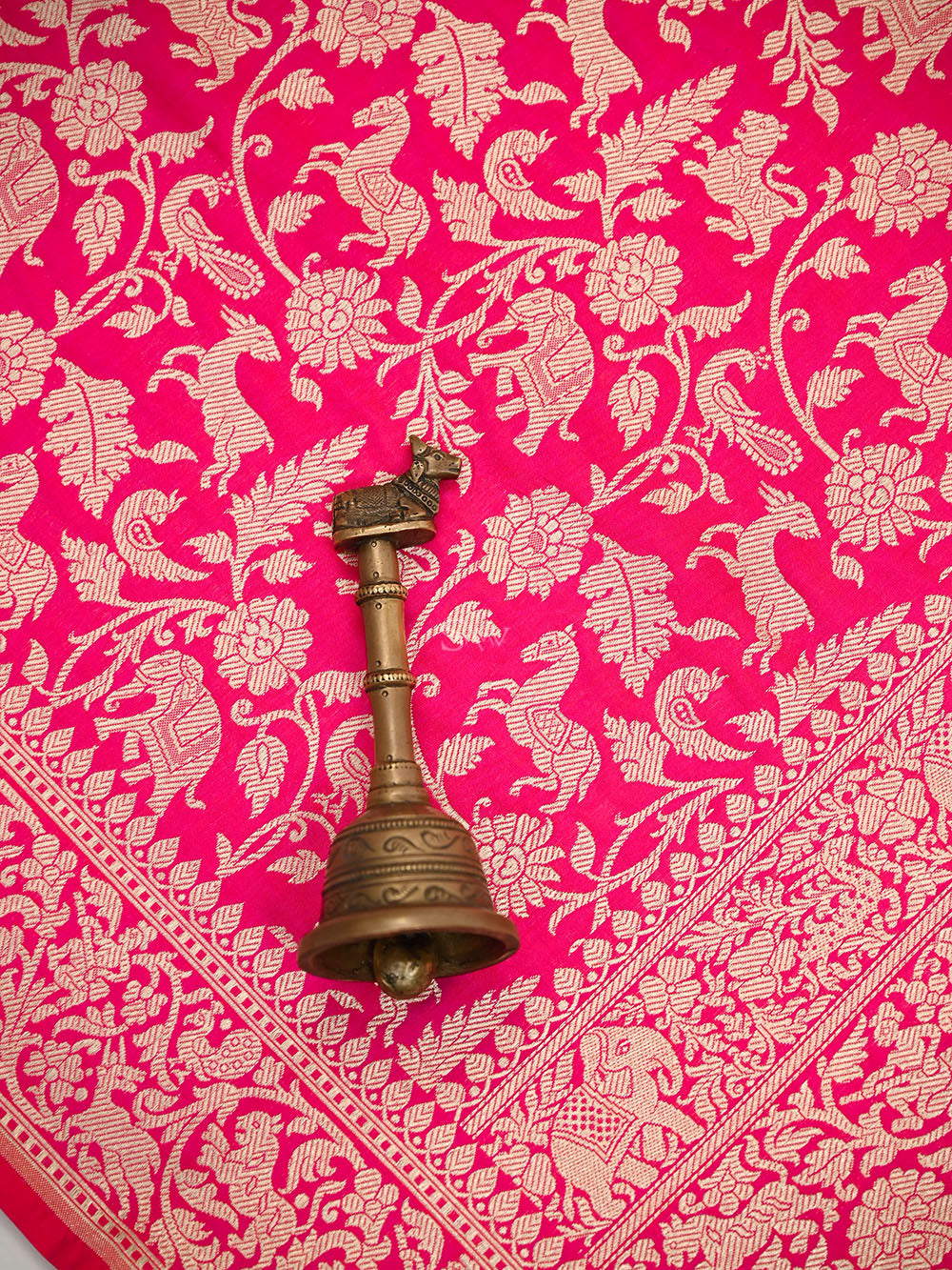 Pink Orange Shikargah Katan Silk Handloom Banarasi Saree - Sacred Weaves