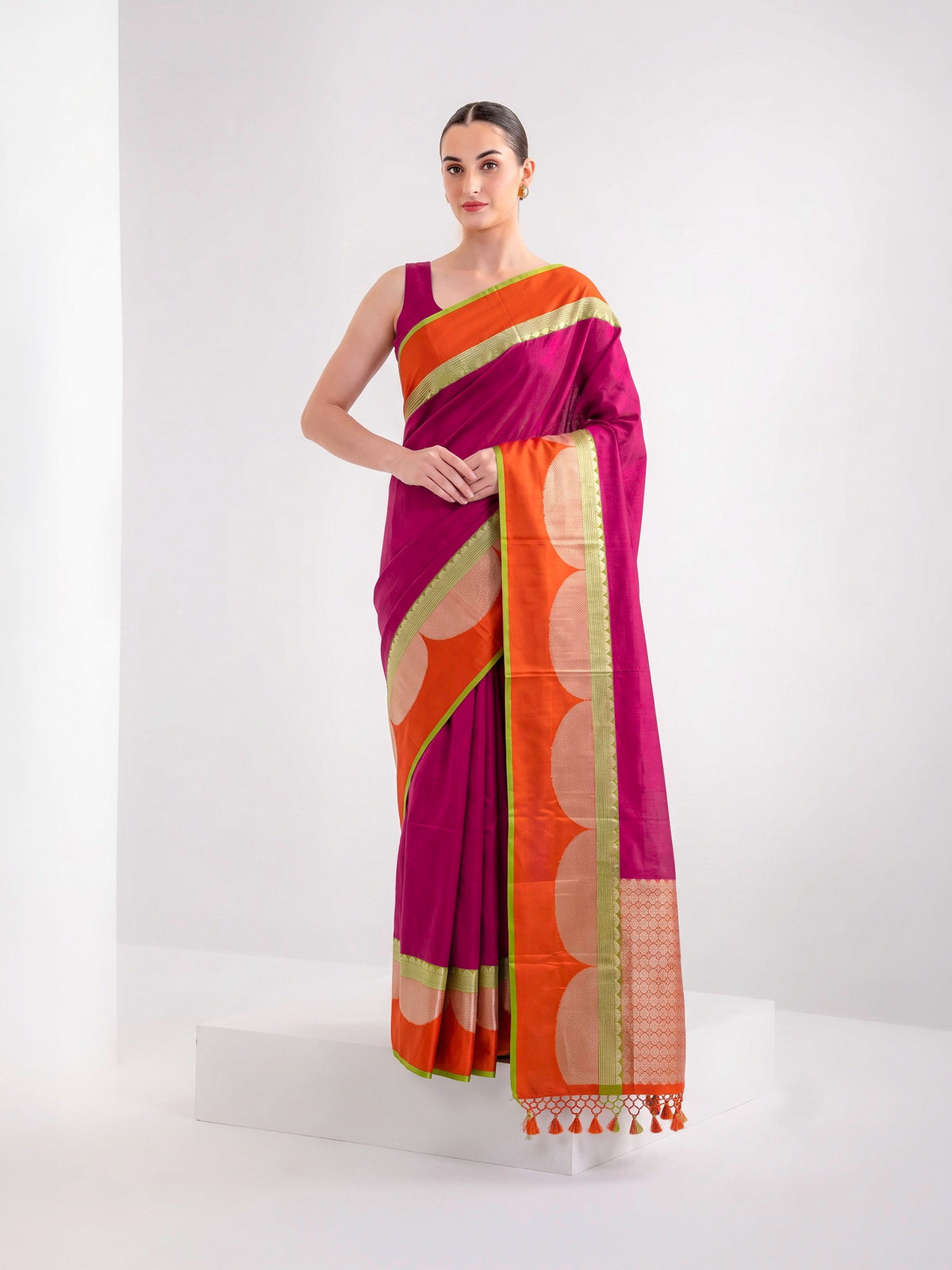 Magenta Plain Tussar Silk Handloom Banarasi Saree - Sacred Weaves
