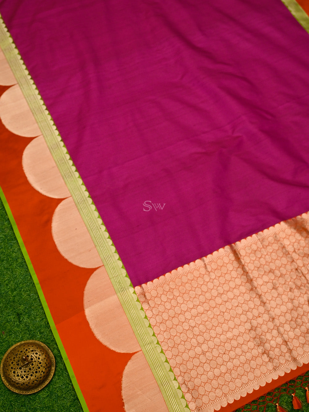 Magenta Plain Tussar Silk Handloom Banarasi Saree - Sacred Weaves