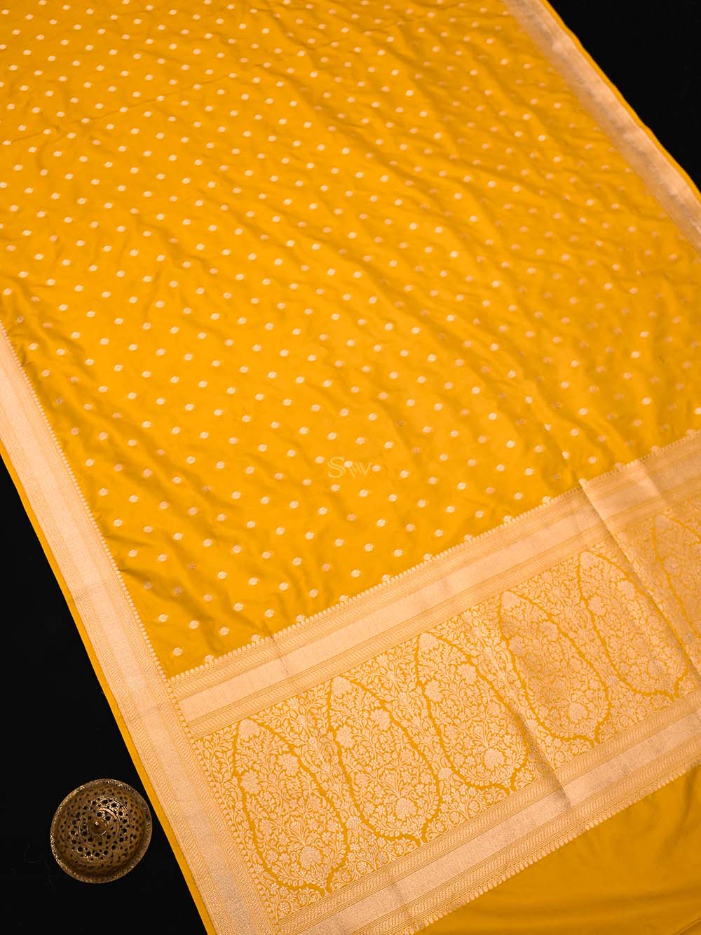 Yellow Booti Katan Silk Uppada Handloom Banarasi Saree - Sacred Weaves
