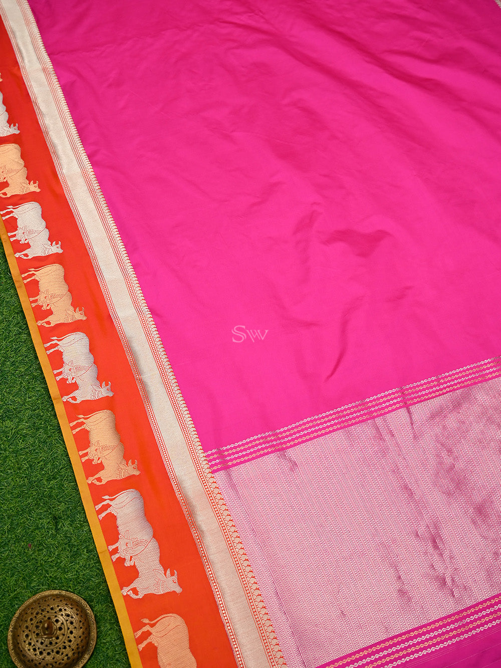Magenta Plain Satin Silk Handloom Banarasi Saree - Sacred Weaves